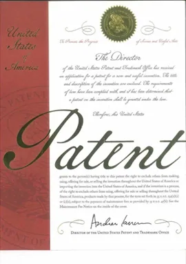 United States invention patent certificate ASB0004US